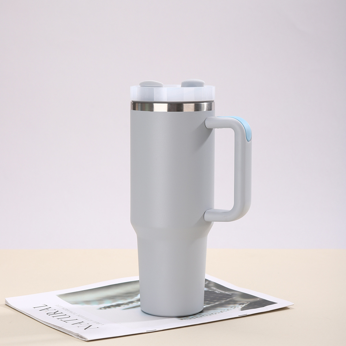Taza térmica gigante de acero inoxidable 304 de 40 oz, con asa y pajita