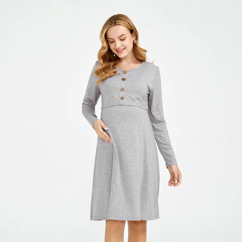 Factory Direct sales 2022 new special for Amazon cross-border solid color maternity dress long sleeve round neck breastfeeding dress Factory Direct sales 2022 new special for Amazon cross-border solid color maternity dress long sleeve round neck breastfeeding dress