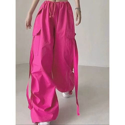 Rose red streamer low-rise cargo pants