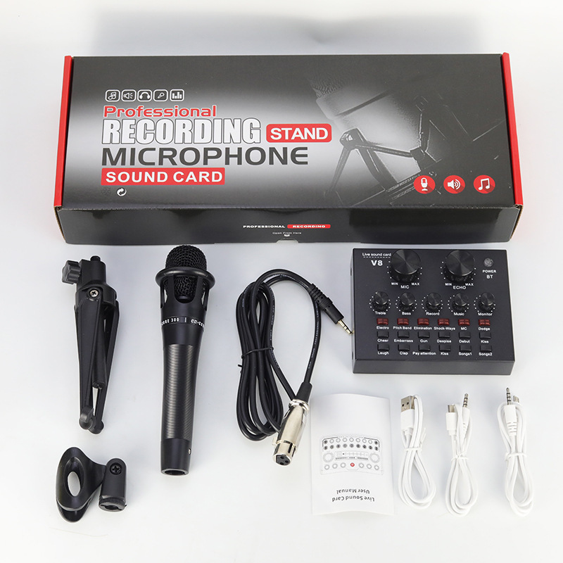コンデンサーマイク e300 ハンドヘルドマイクカラオケ v8S サウンドカードアンカーライブ録音サウンドカードセットコンプリートセット|undefined