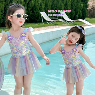 Girls One-Piece Swimsuit Summer 2025 New Baby Style Swimsuit Sweet Mermaid Summer Children's Swimsuit