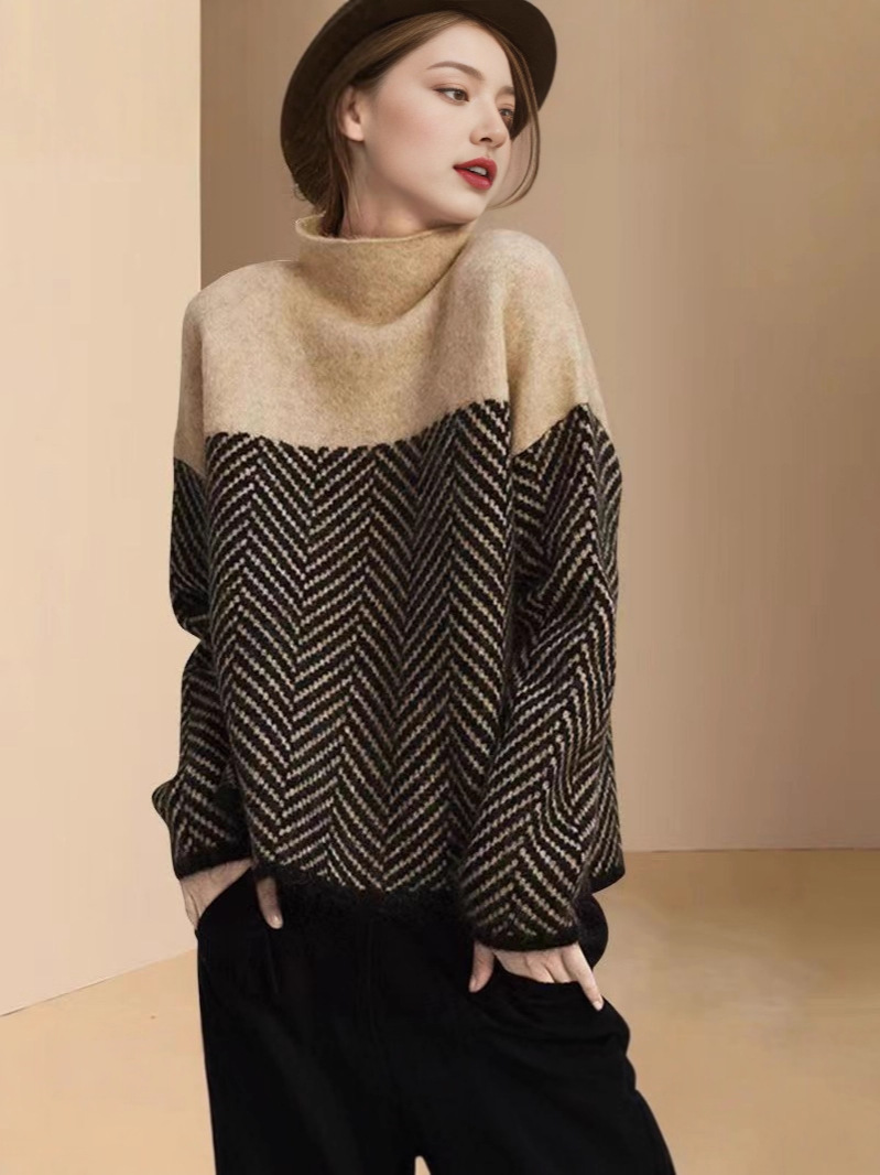 Soft and Waxy Knitwear for Women 2025 Autumn and Winter New Color Matching Women's Knitwear Thickeneded Half Turtleneck Bottoming Shirt Top