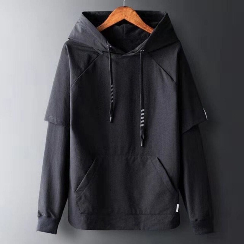 Men's fleece-lined hoodie, Korean style, loose fit, student style, hooded, faux two-piece, winter long-sleeve, couple's, plus-size, black pullover Men's fleece-lined hoodie, Korean style, loose fit, student style, hooded, faux two-piece, winter long-sleeve, couple's, plus-size, black pullover
