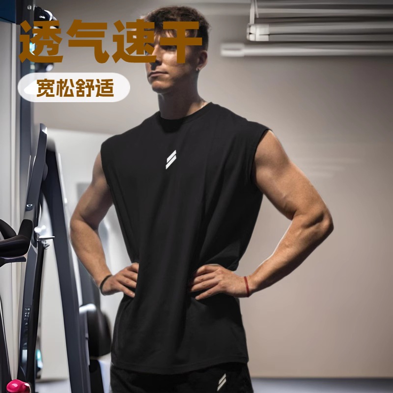Summer Fitness Mesh Vest Casual Running Training Loose Large Size Breathable Quick-Drying Round Neck Sweatshirt Sleeveless