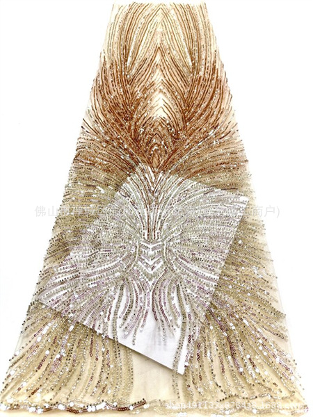 Fabricante nuevo estilo francés multicolor tela de perlas bordadas brillante brindis tela vestido de boda