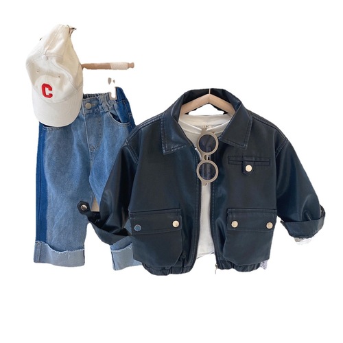 Leather jackets for boys and girls, autumn clothes for children,  new fashionable baby Korean style children's handsome and trendy