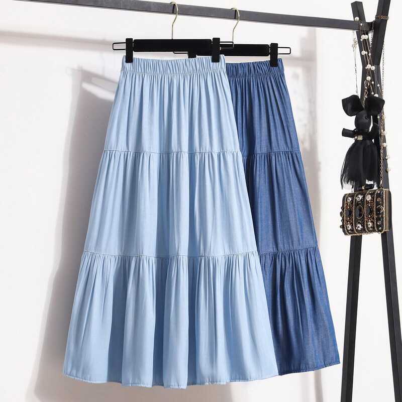 2025 New Amazon Fashion Fashion High Waist Skirt Loose Slimming Denim Large Skirt Pleated Skirt