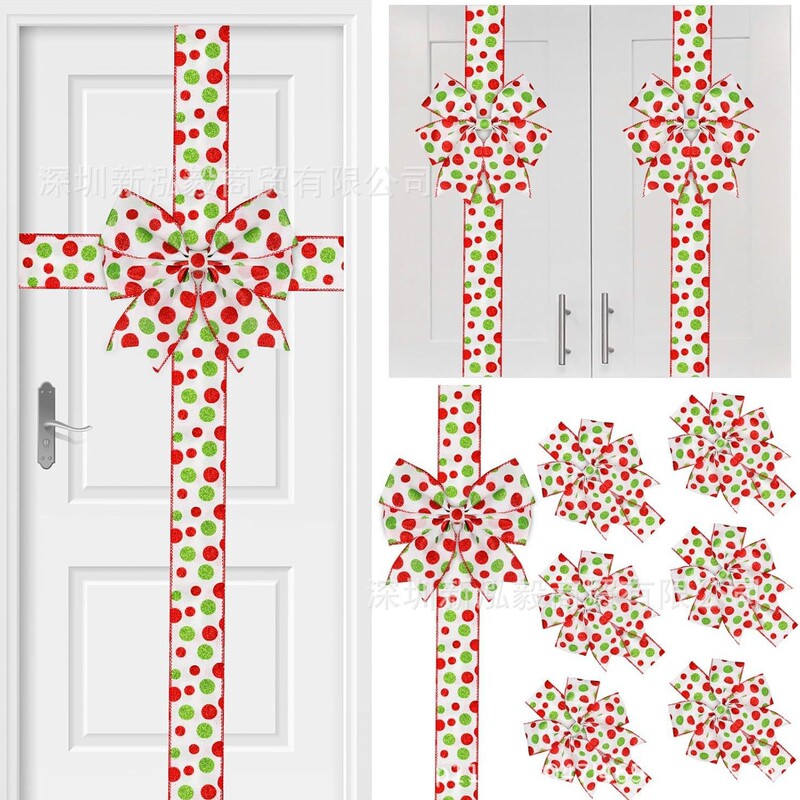 Christmas Cabinet Door Bowknot Ribbon Red Green Polka Dot Bowknot Christmas Tree Home Party Festival Decoration