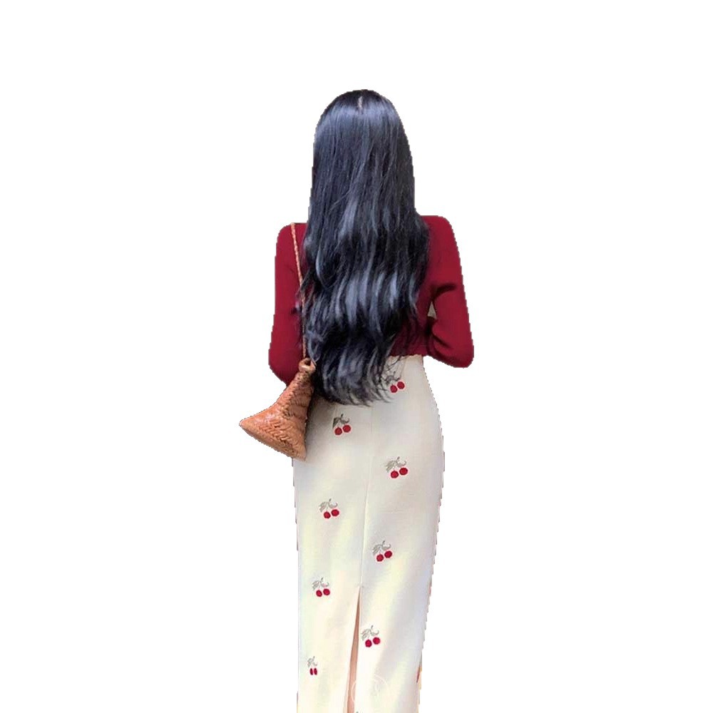Qin Ying' New Chinese Style Cherry Embroidery Modified Cheongsam For Women, Early Autumn Vintage Stand Collar_ecoleips.com