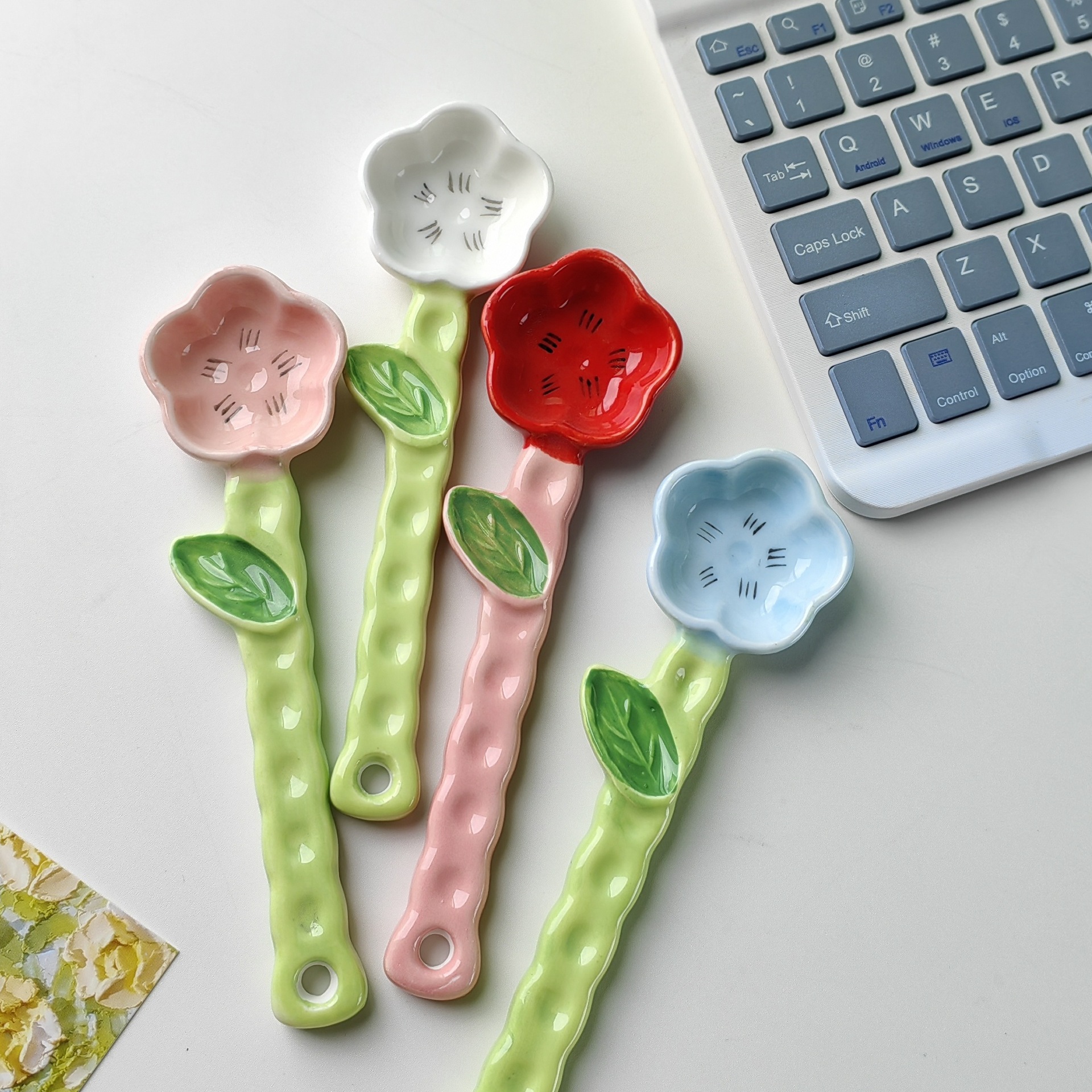 Cuillère à café rétro peinte à la main cuillère à dessert mignonne_voghion.com