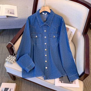 Deformation ce fat sister plus size Denim shirt coat fat mm2024 spring and summer new shoulder top loose slimming