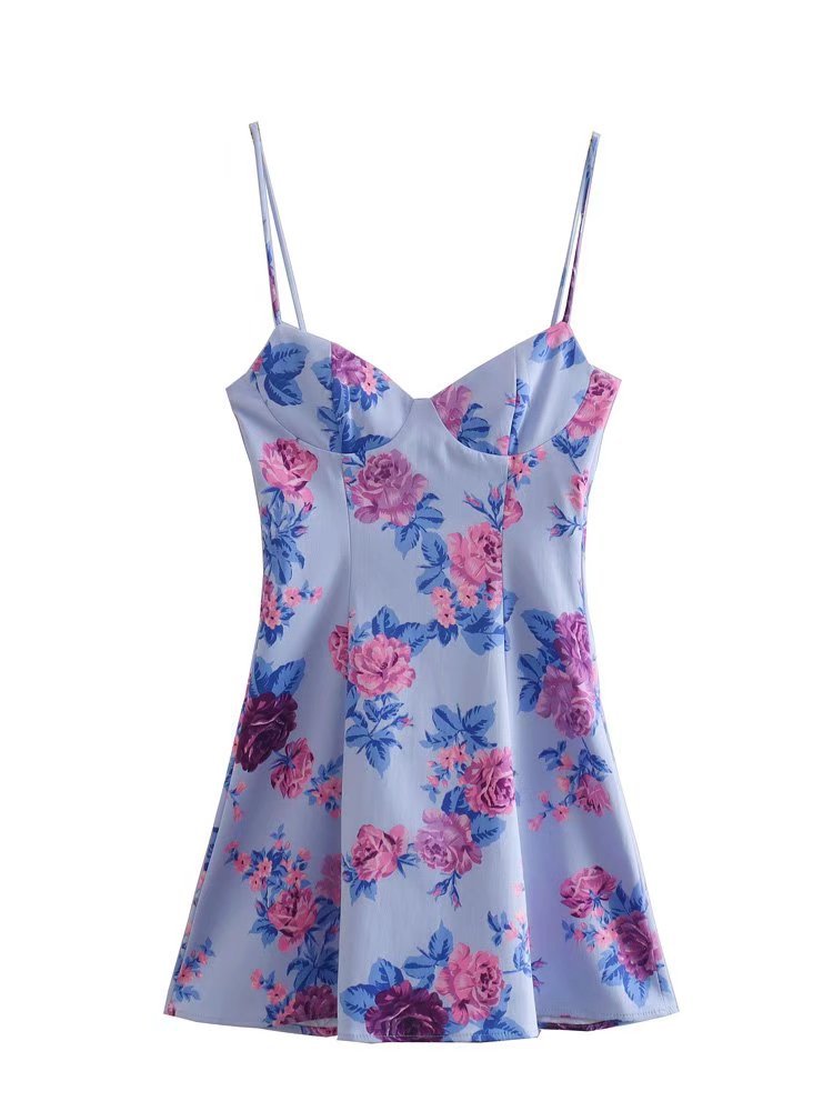 Sling wrap chest backless slim Flower Print Dress NSAM126106