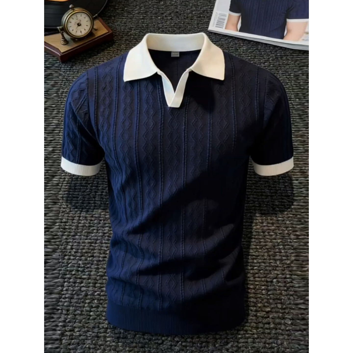 Polo camiseta de punto camiseta de manga corta hombre cuello en V cuello gaviota color de textura vieja camiseta de viento de verano fábrica transfronteriza al por mayor