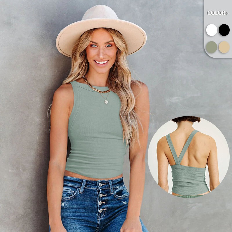 2025 European and American Summer New Y2K Sexy Backless Sleeveless Vest Threaded Knitted Inner Wear Bm Top for Women