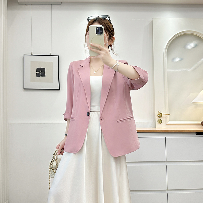 Elegant three-quarter sleeve blazer for women, suitable for spring and autumn, professional, casual, slimming, stylish, plus size Elegant three-quarter sleeve blazer for women, suitable for spring and autumn, professional, casual, slimming, stylish, plus size