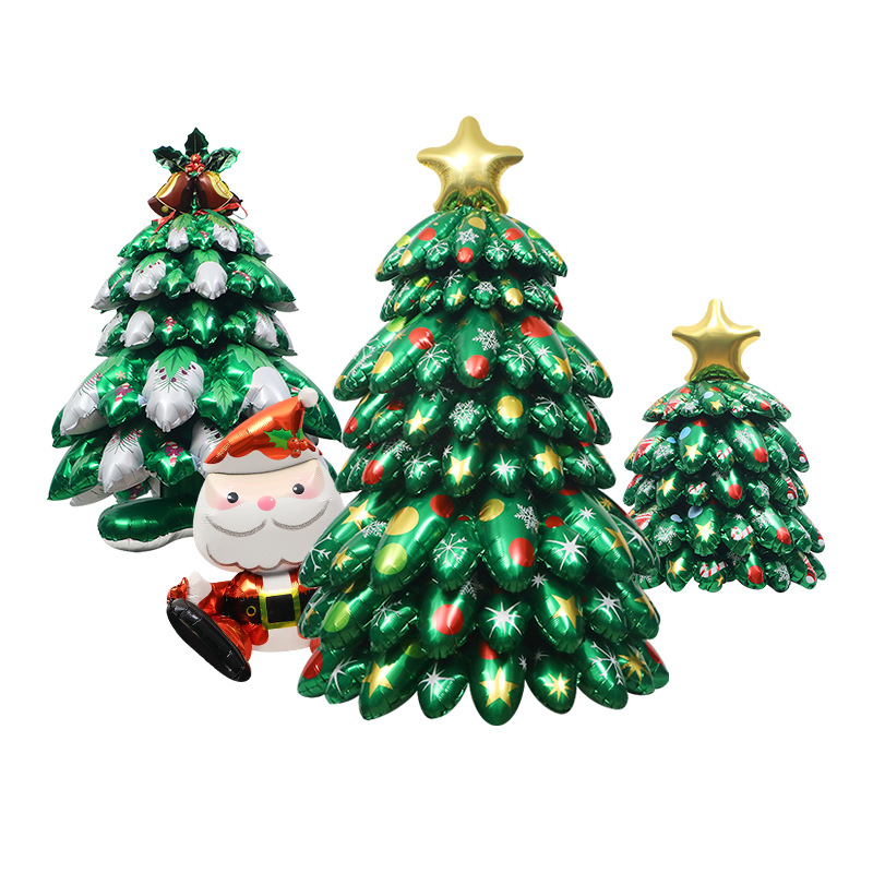 Nuevo en stock accesorios de decoración navideña globo de juguete 4D tridimensional de pie súper grande globo de árbol de Navidad