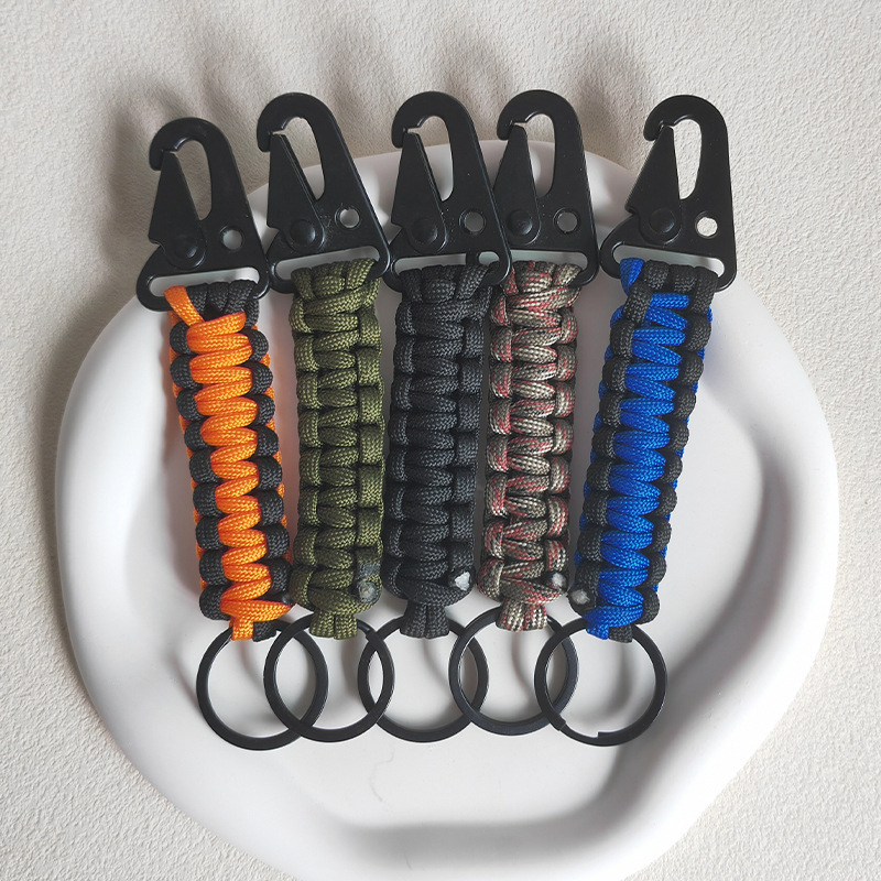 Seven-Core Paracord Outdoor Keychain, Hand-Woven Key Chain, Eagle-Beak Buckle Key Ring, Survival Mountaineering Outdoor Lanyard