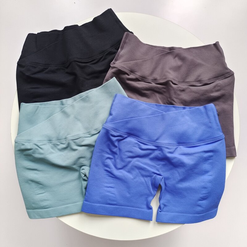 Cross-Waist Sports Shorts, Butt-Lifting, High-Waisted, Tight-Fitting, Ribbed, Stretchy Yoga Pants for Women, Three-Quarter Length