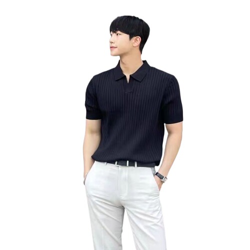 Light Mature Style Men's Simple Polo Shirt, Trendy Brand, Ice-Silk Cool-Fit, Solid-Color Short-Sleeve Business-Style T-Shirt with Lapel – for Men