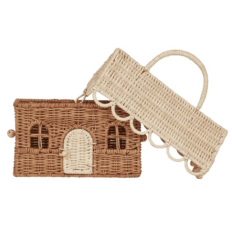 Casa nórdica bolsa de tejido casa juguetes para niños bolsas de mano cestas de paja cubierta cestas de almacenamiento accesorios de fotografía