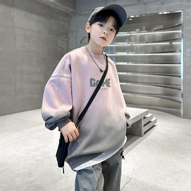 Children's clothing boys spring pure cotton hoodie spring and autumn items 2024 new middle and big children spring stylish trendy base shirt