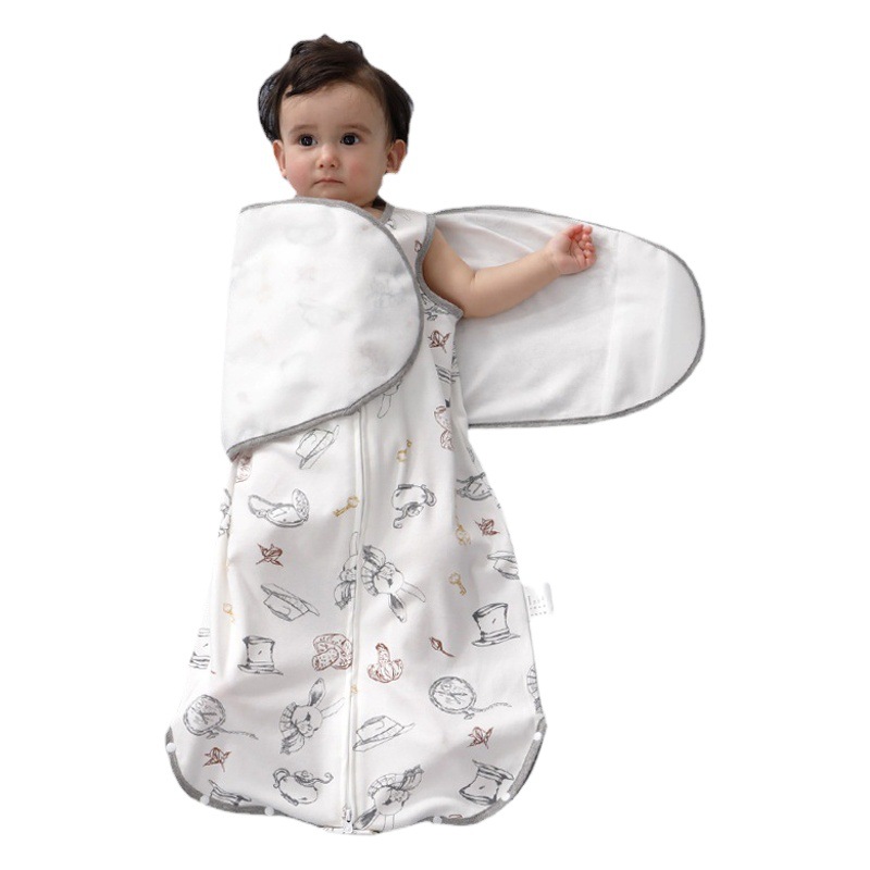 Baby Swaddle Sleeping Bag Anti-Scare Detachable Wing Knitted Cotton Newborn Spring and Summer Vest Sleeping Bag Baby Quilt