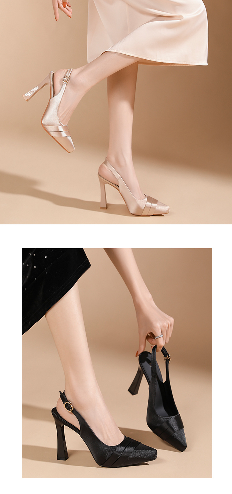 Sandal cao gót nữ mũi nhọn hở gót, gót nhọn 10 cm, đế trong có độn cao — Champagne-10cm chi tiết 7