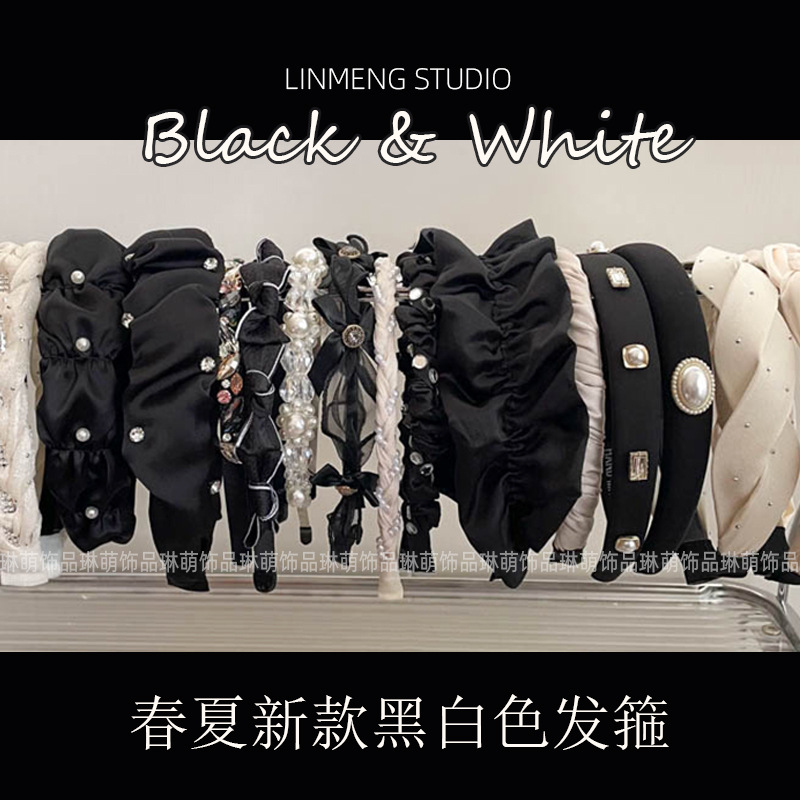 high skull top headband feeling black series classic style headband south korea pearl bow simple hairband female hair accessories