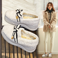 2021新款女鞋休閒低幫裸靴膚色圓頭棉鞋內增高鞋女保暖雪地靴松糕