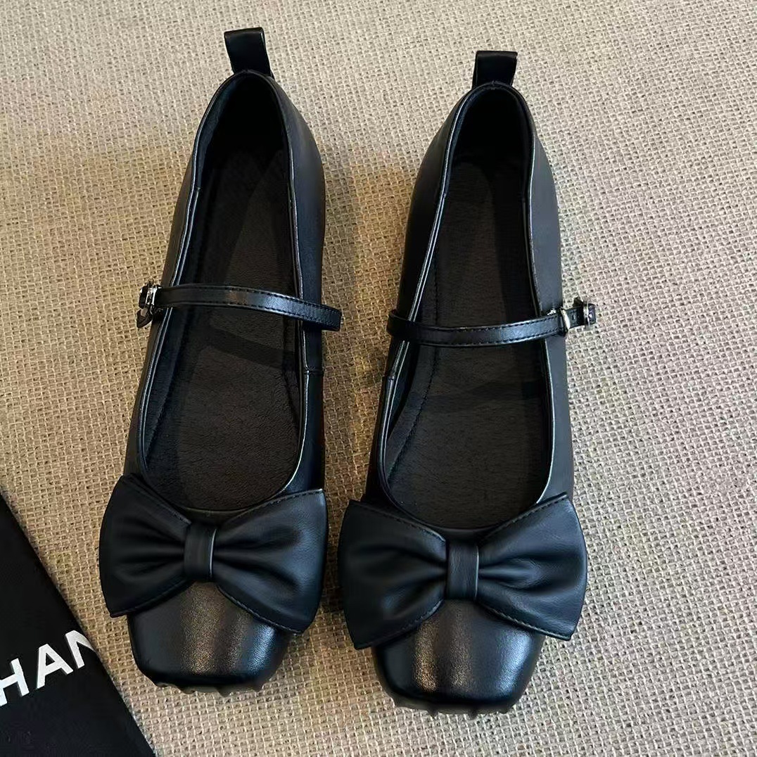Autumn elegant low solid color shoes for leisure with bow