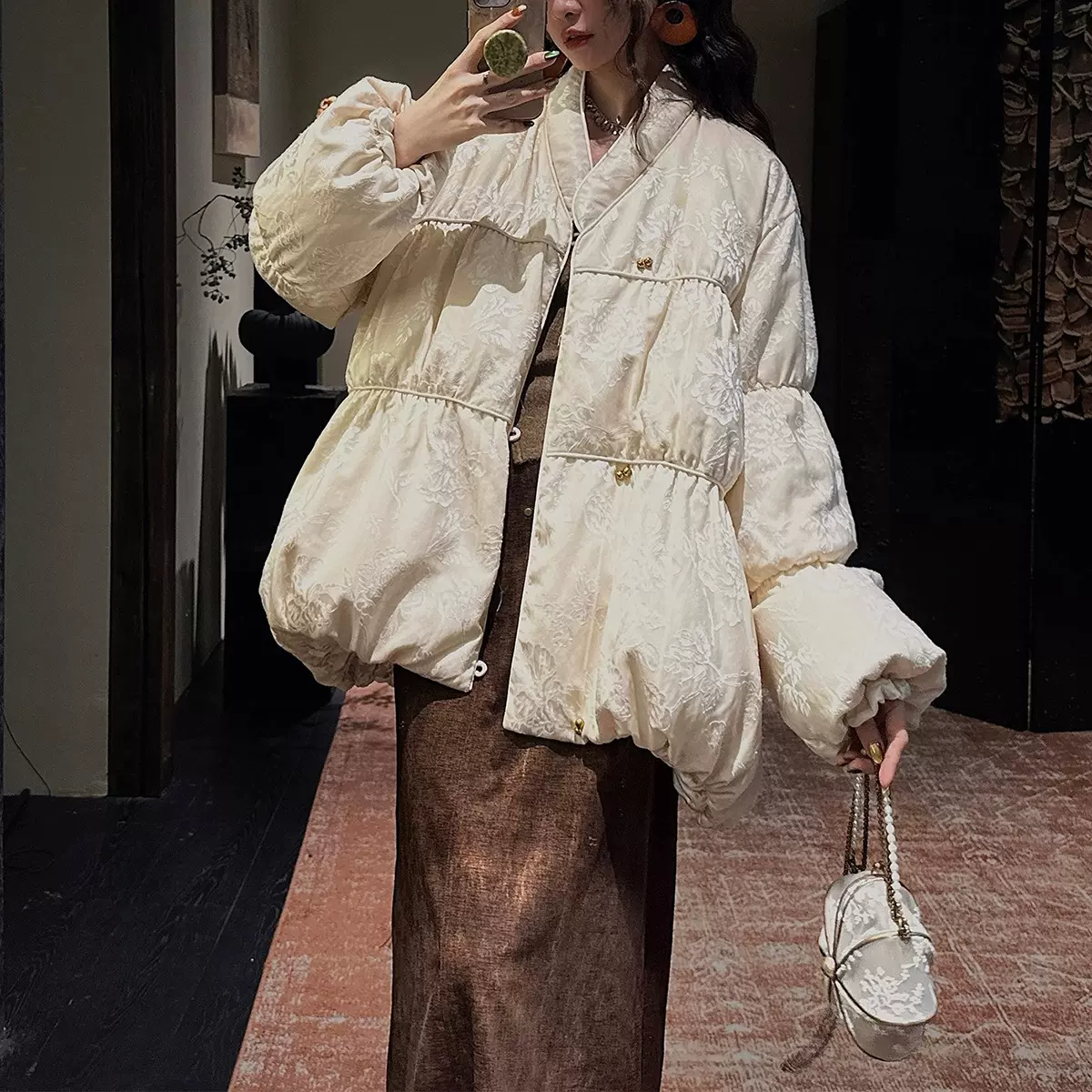 【楼外楼】新中式织金烂花苞羽绒服女款冬季中长款国风宽松外套女