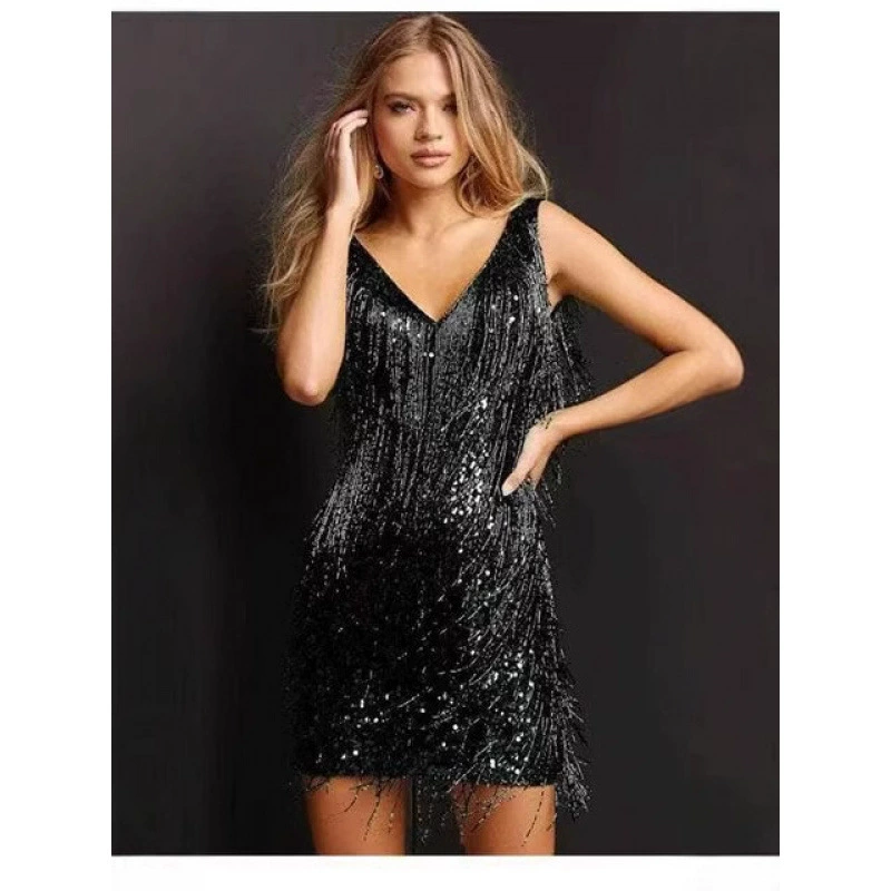 Wish AliExpress 2024 Низкогрудный V-образный вырез Сексуальная темная юбка без рукавов