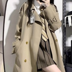 [裏あり] 小柄な風衣女秋冬韓系高級感黒英倫風ミディアムレディースコート