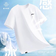 李宁速干短袖男士t恤2025新款夏季白色冰丝上衣运动健身羽毛球服