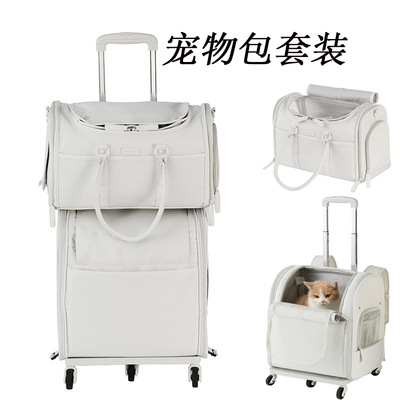 Japan and South Korea pet Draw bar box suit go out Portable capacity Cat Pack oxford pull rod Cat Pack fold Pet package