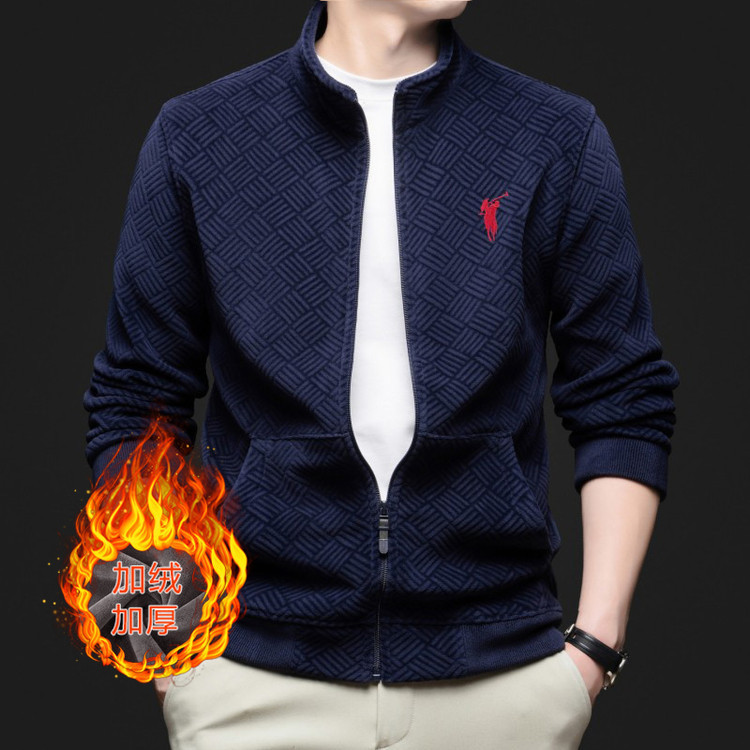 [Outlet Discount] Paul Genuine Zipper Cardigan Austrian Velvet Jacket Men's Stand Collar Thickened Warm Jacket