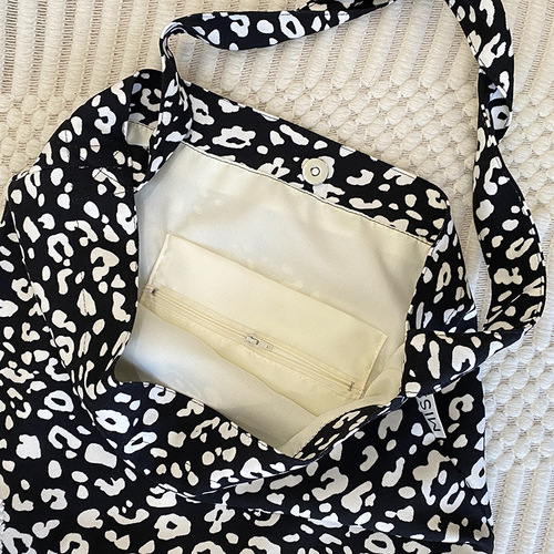 Korean canvas bag leopard print floral shoulder bag cloth bag