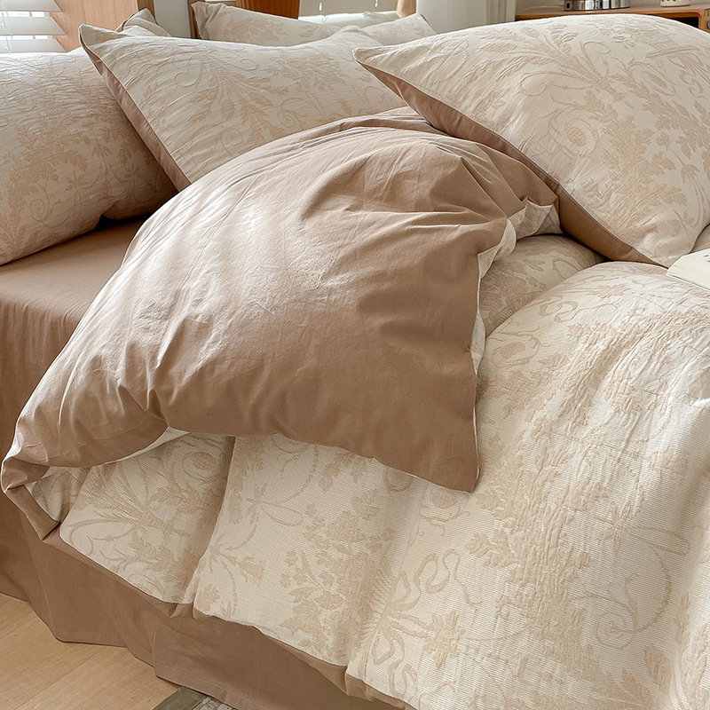 Summer Clase A Algodón lavado de algodón Juego de cuatro piezas Algodón puro Sensación simple de alta gama Funda de edredón Juego de tres piezas de ropa de cama