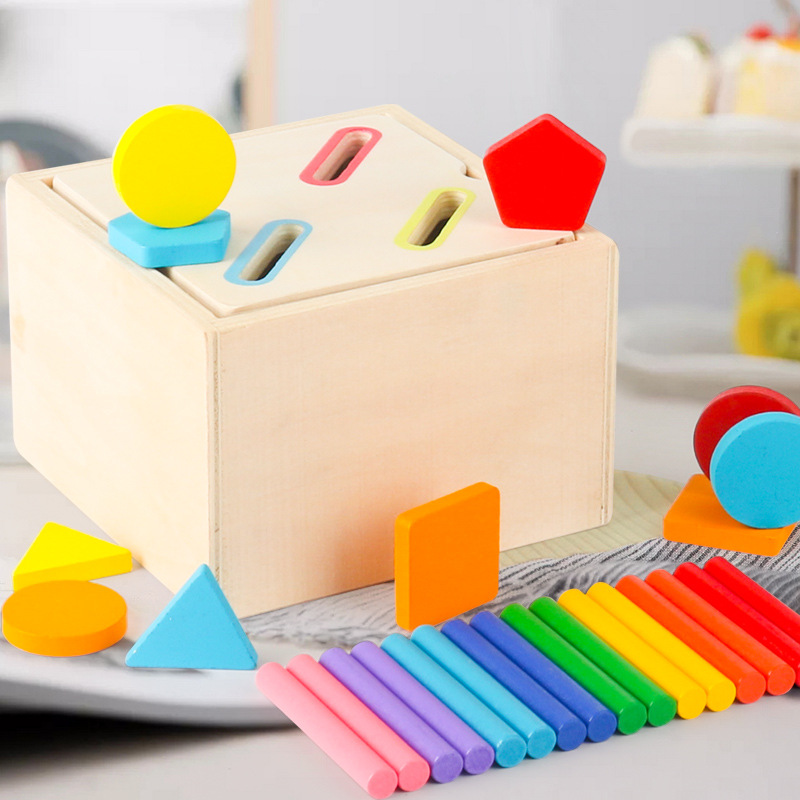 Montessori Education Aid Caja de educación temprana Cognitive Baby Color y forma Bloques de construcción a juego Juguetes de entrenamiento de acción sorpresa para niños