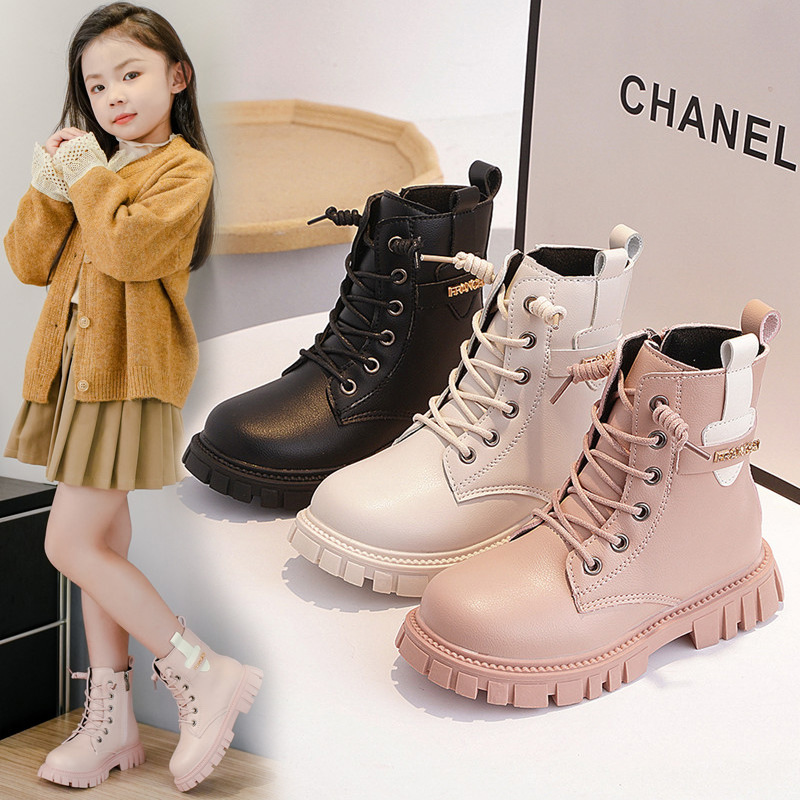子供のマーティンブーツの女の子のショートブーツ秋の冬の2024の新型の韓国版の中で大きい子供の女の子の単靴の王女の皮のブーツ