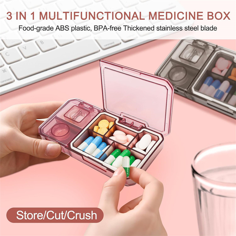 Medicine Pill Splitting Box Multifunctional Cutter Pill Storage Box Portable Pill Doser Sealed Medicine Cutting Grinder