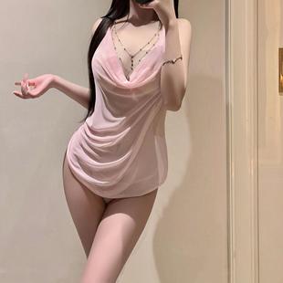 Internet Celebrity's Same Style Sexy Hot Girl Backless Dress Pure Desire Halterneck Miniskirt Passionate Uniform on Bed
