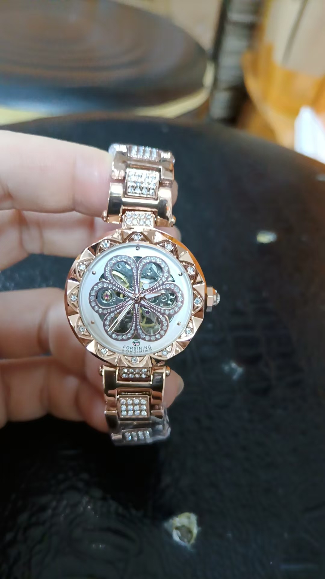 Women's Rhinestone Skeleton Mechanical Watch Automatic Waterproof_voghion.com