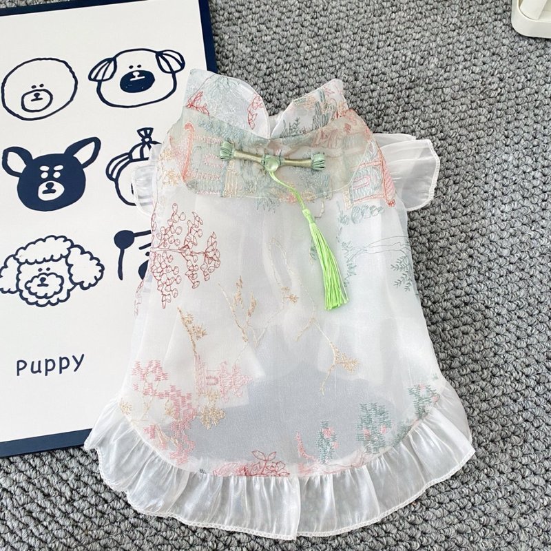 犬と猫の春夏の新しい中国風のチャイナドレスノースリーブボタン通気性のある中国風のスカートビションシーズテディ服薄い|undefined