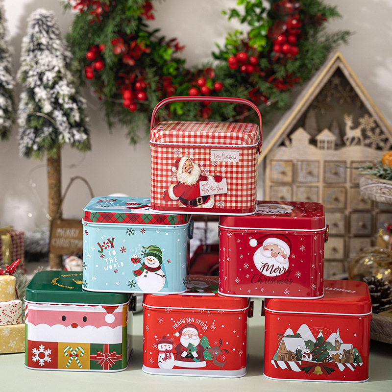 国境を越えた新商品のクリスマス帯取っ手ブリキ箱プレゼント収納缶装飾ギフトボックスキャンディー缶クッキー缶|undefined