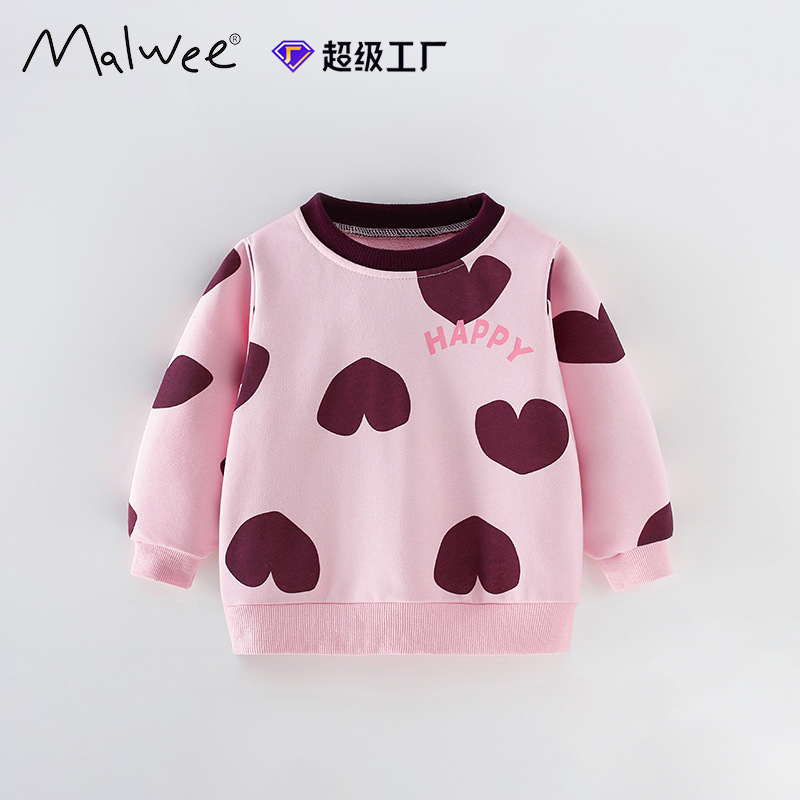 Malwee transfronterizo ropa de otoño ropa infantil chaqueta de otoño invierno nuevo estilo europeo y americano niños de cuello redondo manga larga hermosa impresión superior
