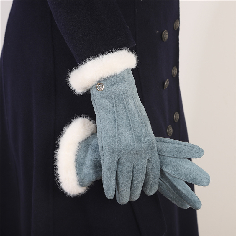 Guantes cálidos de invierno para mujeres, guantes de lana creativos para conducir vehículos eléctricos a prueba de viento con pantalla táctil de seda