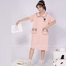 松雨发爽棉2026新款纯棉裙子家居服睡袍短袖加肥加胖睡衣女款睡裙