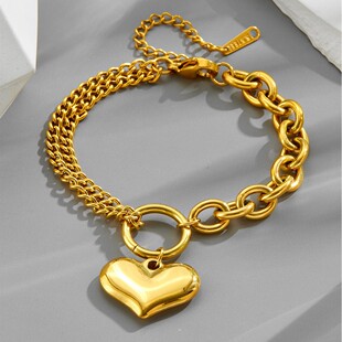 (Cross-border trading), retro golden bracelet stainless steel hip-hop style, European style, internet celebrity, simple and elegant design, does not fade 2