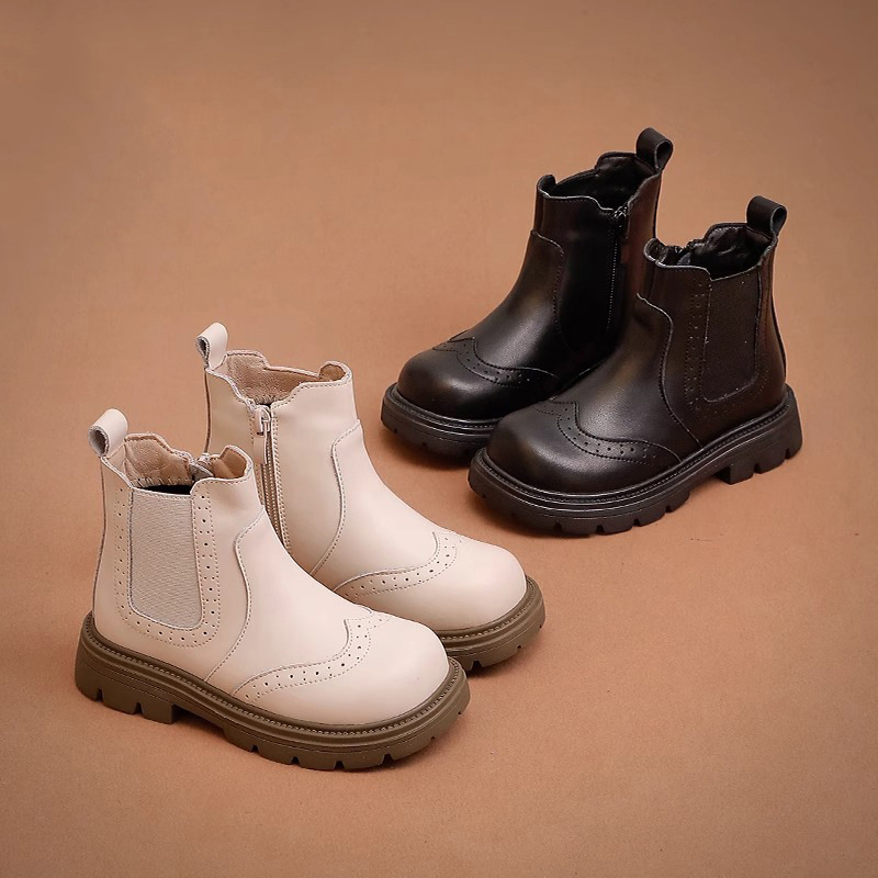Girls' shoes, children's Martin short boots 2024 new autumn and winter styles, black single boots, Baroque British style_voghion.com
